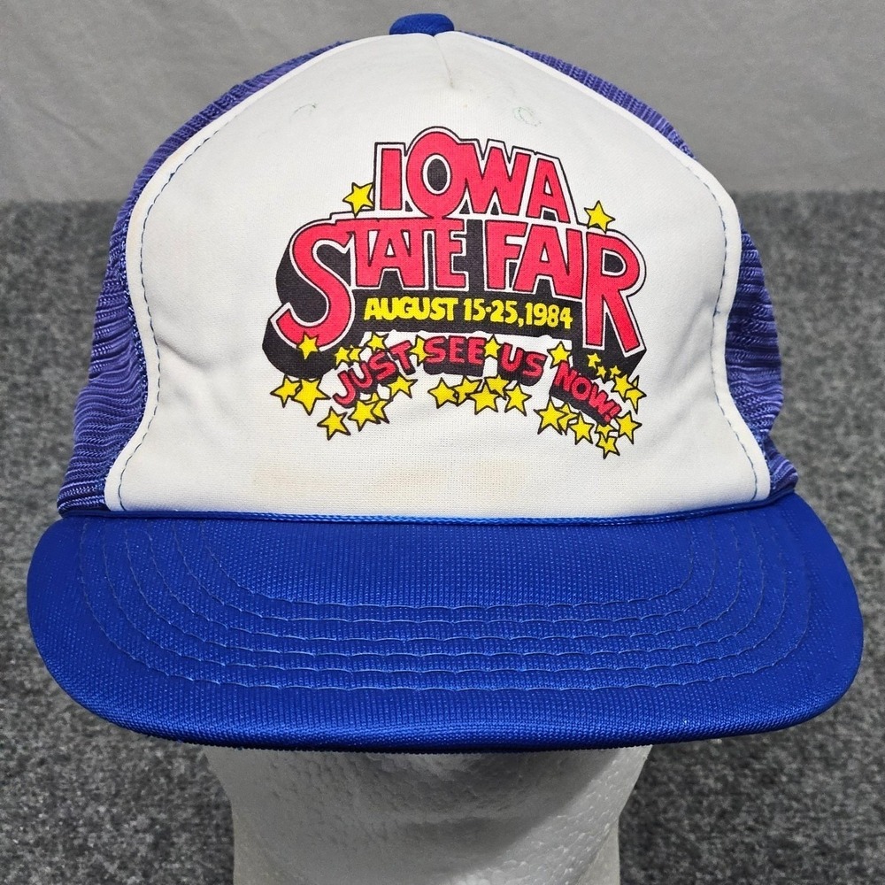 Vintage Iowa State Fair Trucker Hat Blue 1984 Souvenir Snapback 80s Farmcore
